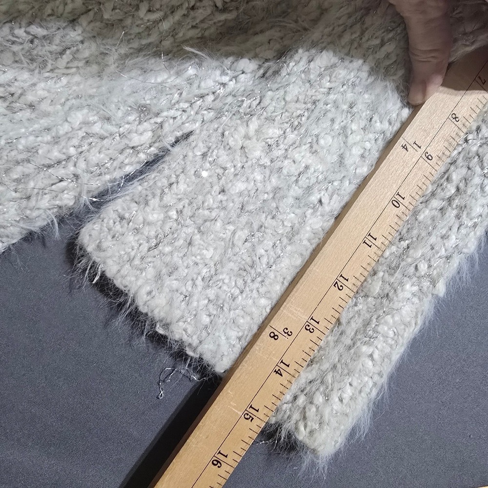 Sleeping on Snow Cardigan XS Ivory Faux Fur Collar Metallic Knit Open Front - Picture 3 of 6